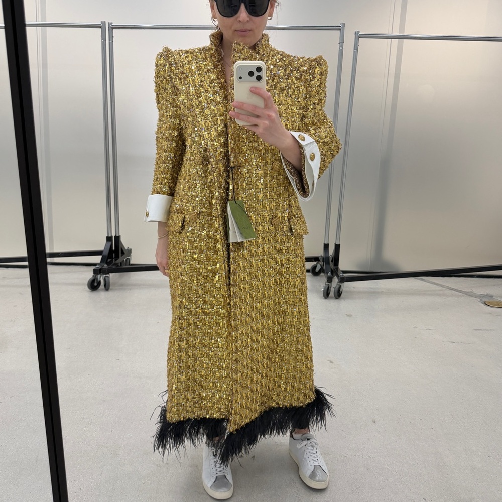 Gucci Ostrich Feather Coat 'Gold Black'